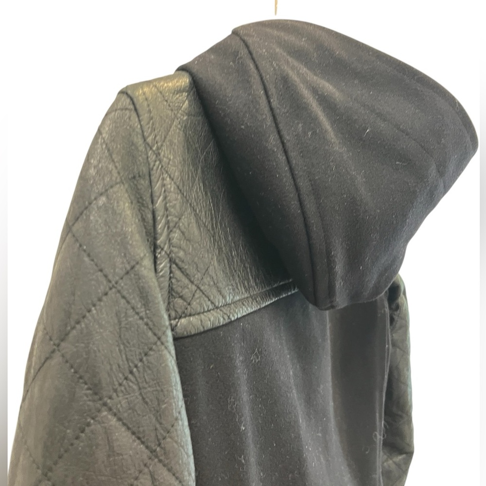 Theory NWT Hooded Marimba Wool Coat with Leather Sleeves Size Small - Picture 7 of 16